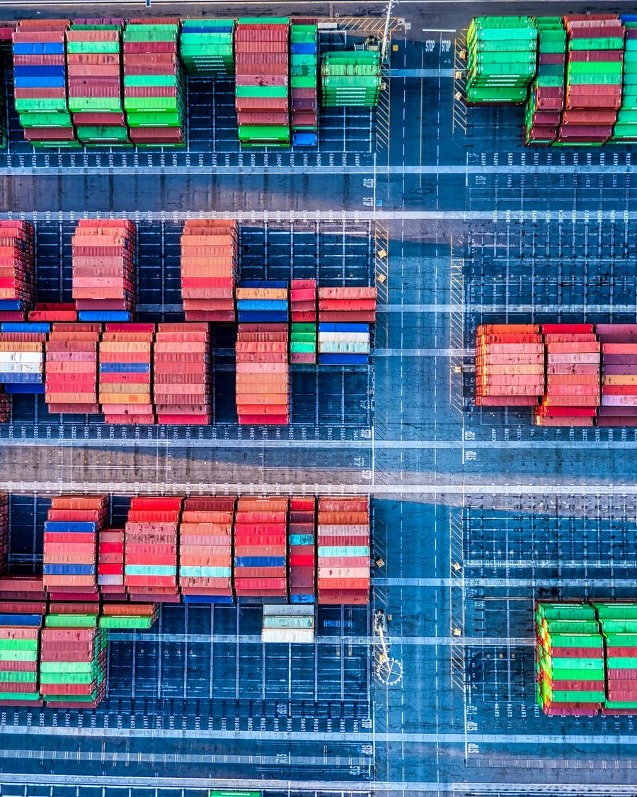 A container terminal, seen from above